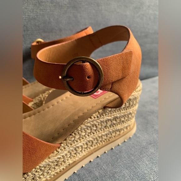 Pop Womens Brown Adjustable Ankle Strap Wedge Espadrille Open Toe Heel Sandals - Picture 7 of 11